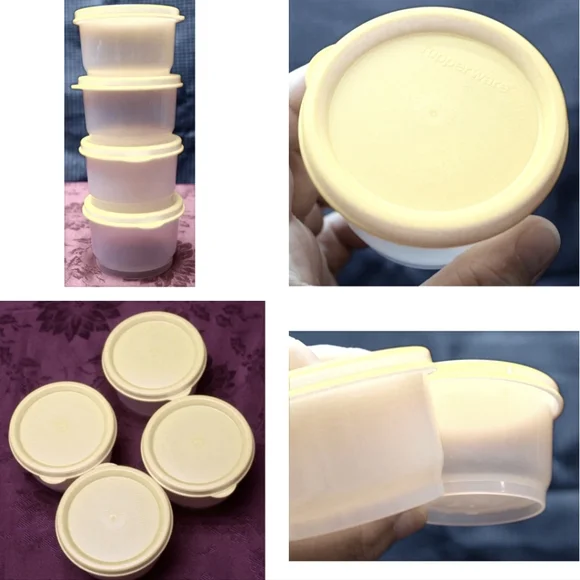 Tupperware Snack Cups set of 4 x 4oz Clear Containers with Yellow or White Seals - Picture 11 of 16